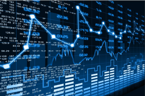 stock market data on blue screen for weekly market commentary and weekly market updates
